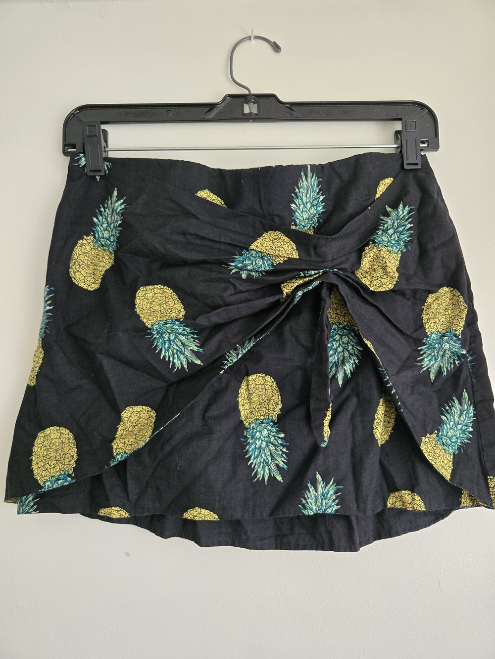 Saks Fifth Avenue Black Mini Skirt with Yellow and Teal Pineapple Print